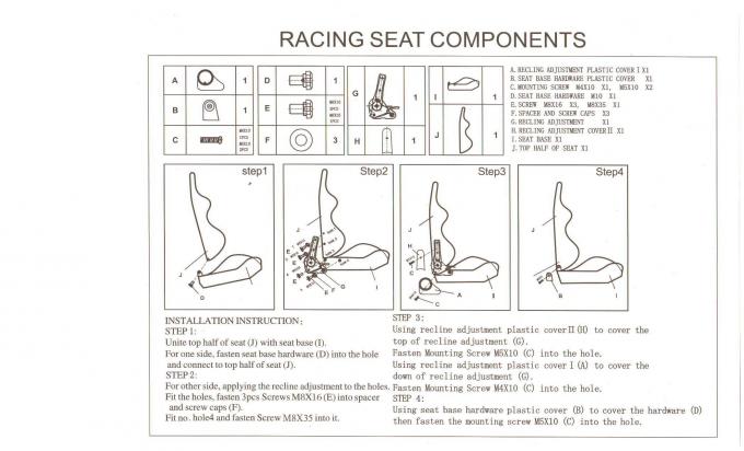 Easy Installation Sport Racing Seats With Adjuster / Slider Car Seats